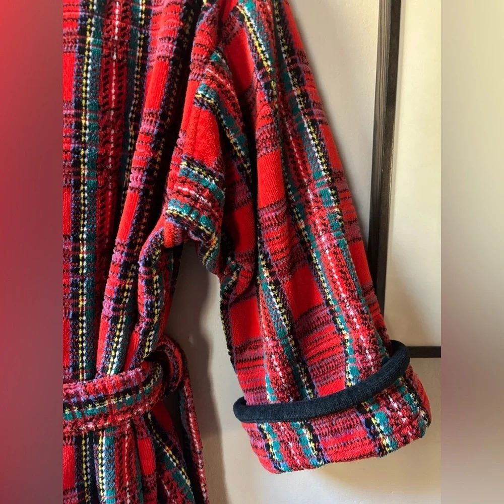 Vintage Red Plaid Terrycloth Robe with Belt